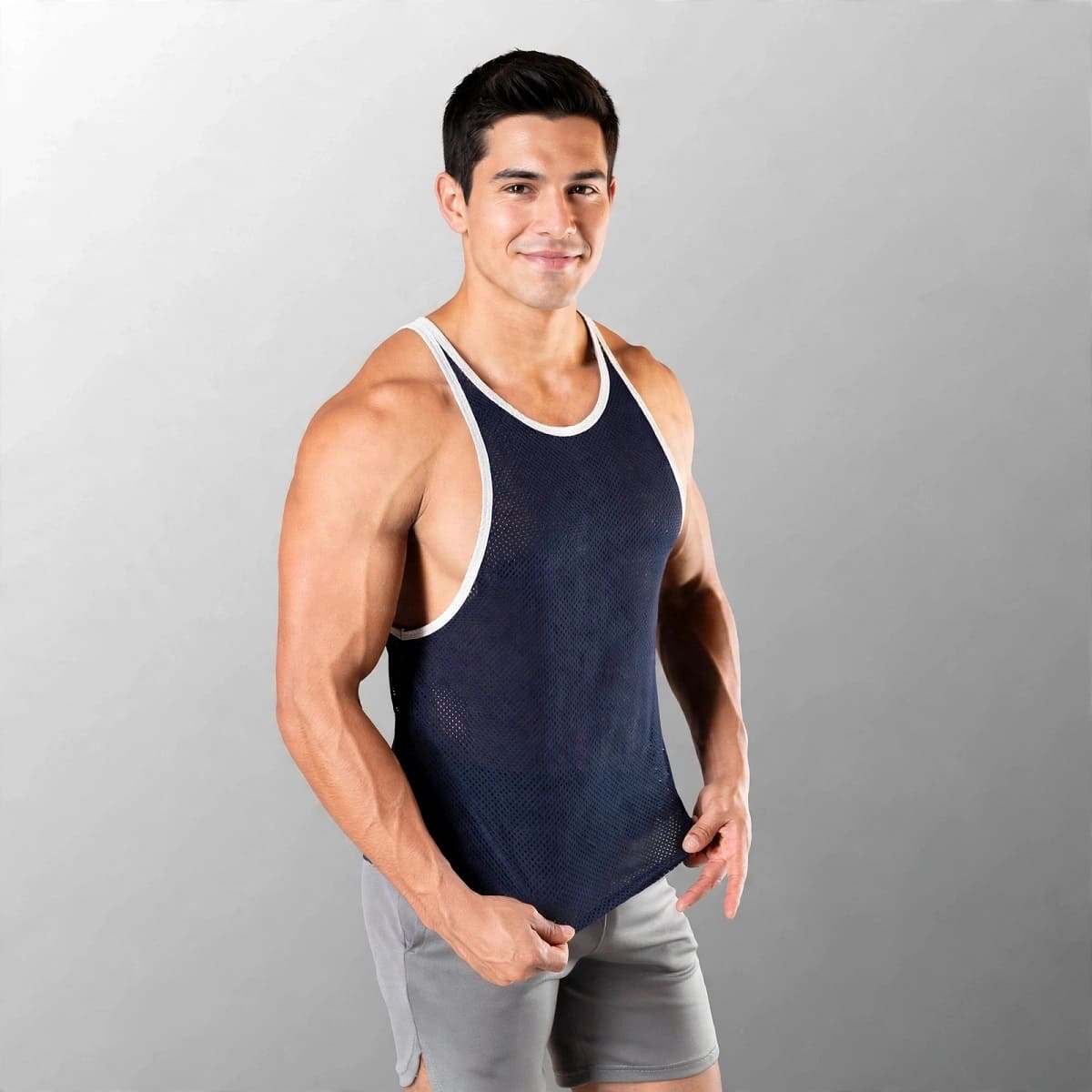 BVD Olímpico Malla Entrenamiento GYM Azul Marino Ribete Blanco 69090 - YML SPORT (copia)