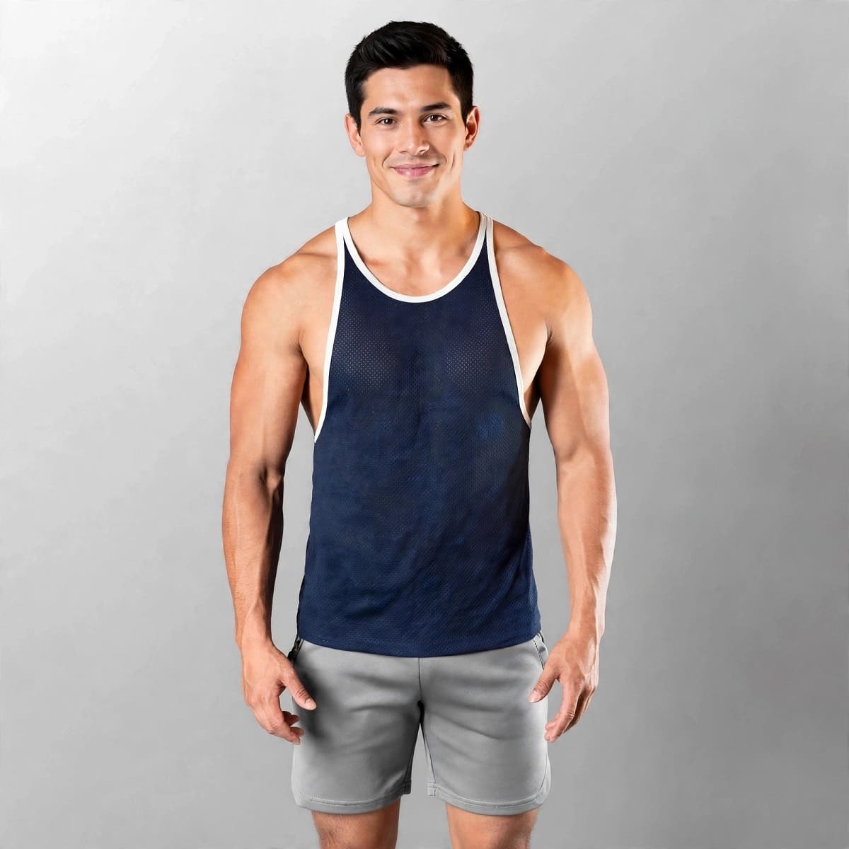 BVD Olímpico Malla Entrenamiento GYM Azul Marino Ribete Blanco 69090 - YML SPORT (copia)
