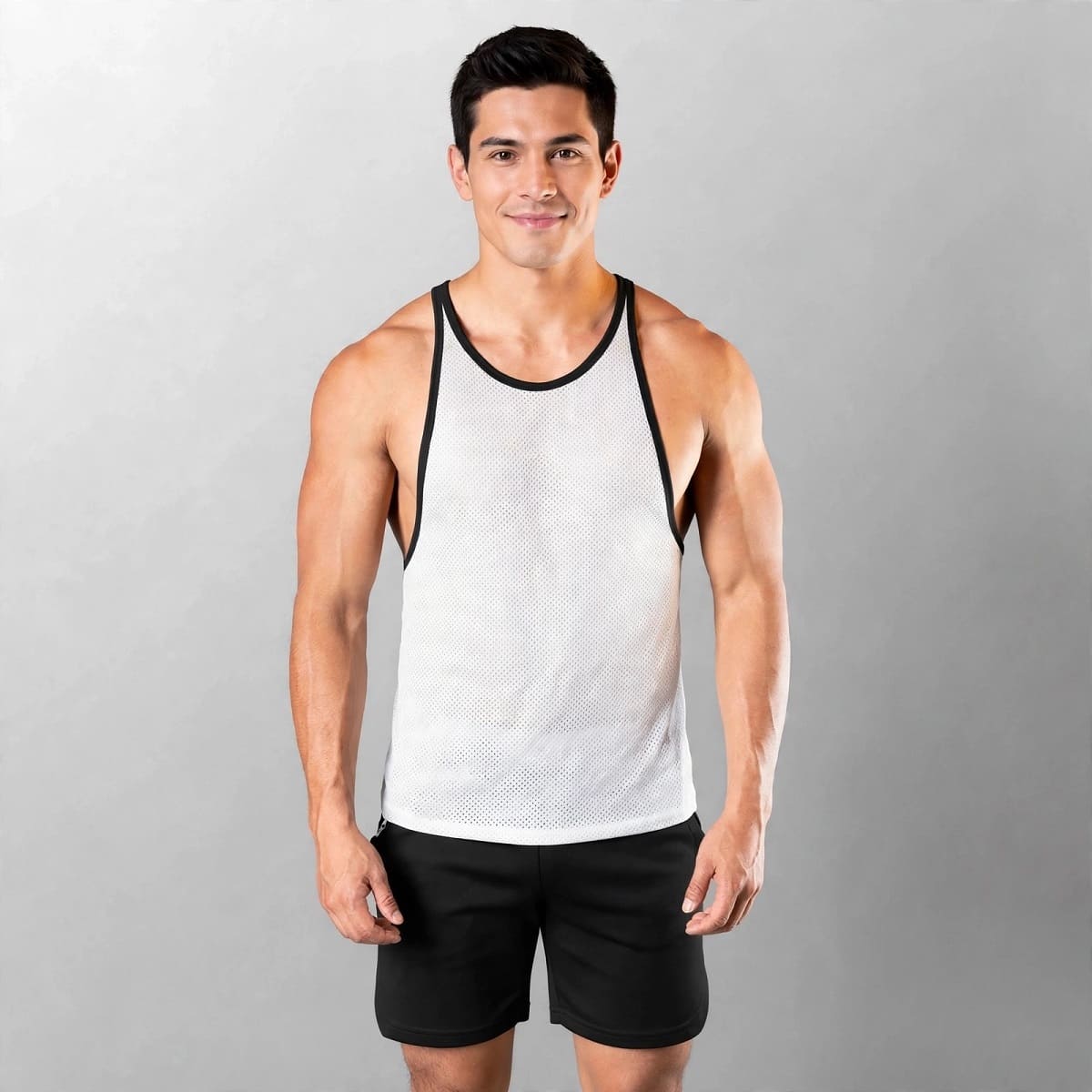 BVD Olímpico Malla Entrenamiento GYM Blanco Ribete Negro 69090 - YML SPORT
